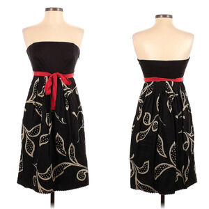 Anthropologie Maeve Strapless Linen Hosta Leaf Midi Dress